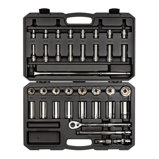 [RX1-12-06779] TEKTON - 1/2 Inch Drive 6-Point Socket And Ratchet Set With Case 37-Piece (3/8 - 1-5/16 In.) SKT25101