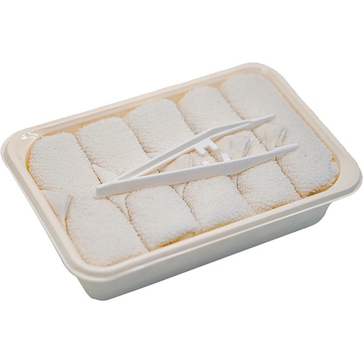 [RX1-09-06482] Cotton Towel Tray with Tongs (8 Ea White Towels)