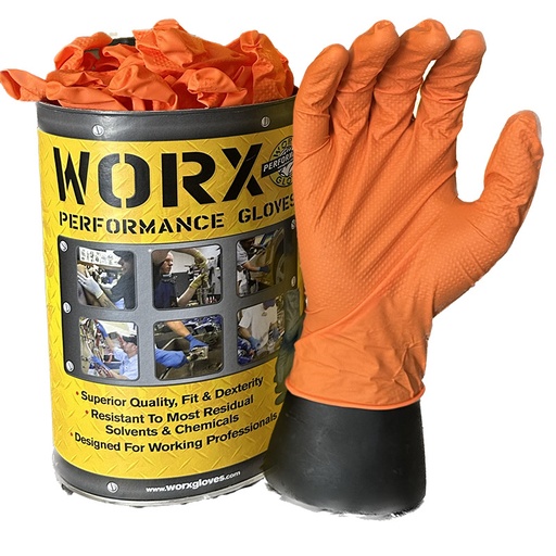 [RX1-01-01810] Worx Orange Nitrile 7 Mil Diamond Texture 50 X-Large