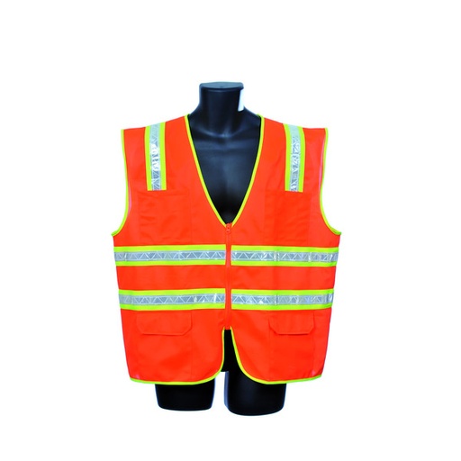 [RX1-01-01861] Worx Orange Surveyors Vest Zipper Closure With Pockets Large