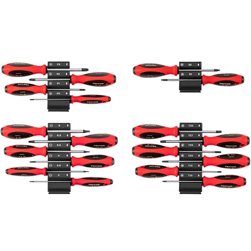 [RX1-12-07024] Tekton - Phillips Slotted Torx Square Screwdriver Set With Black Modular Organizers - 4 Inch Shanks 18-Piece