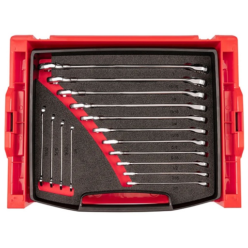 [RX1-12-07031] Tekton - Combination Wrench Set With Open Top Drawer And Rack 15-Piece (1/4 - 1 In.)