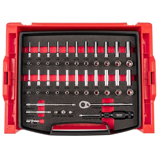 [RX1-12-07035] Tekton - 1/4 Inch Drive Shallow And Deep 6-Point And 12-Point Socket And Ratchet Set With Open Top Drawer And Rack 52-Piece (5/32 - 9/16 In.)
