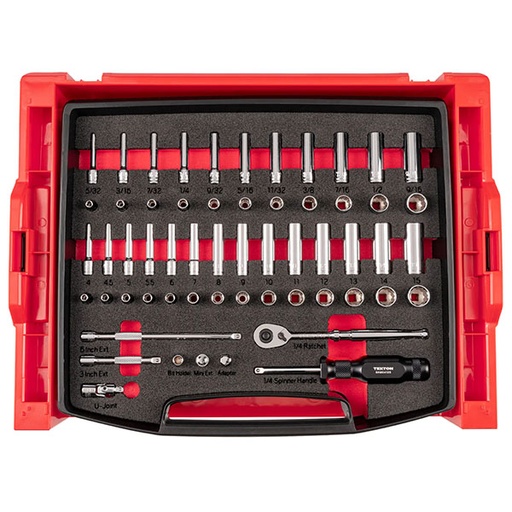 [RX1-12-07036] Tekton - 1/4 Inch Drive Shallow And Deep 12-Point Socket And Ratchet Set With Open Top Drawer And Rack 58-Piece (5/32 - 9/16 In. 4 - 15 mm)
