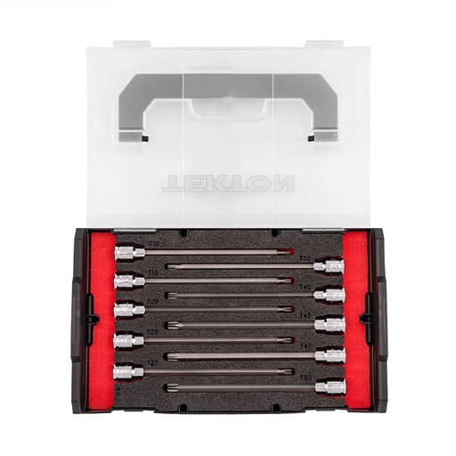 [RX1-12-07058] Tekton - 3/8 Inch Drive Long Torx Bit Socket Set With Mini Stacking Tool Box 10-Piece (T10 - T50)