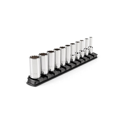 [RX1-12-07063] Tekton - 3/8 Inch Drive Semi-Deep 12-Point Socket Set With Rail 15-Piece (1/4 - 1 In.)