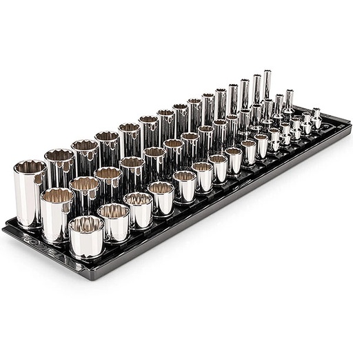 [RX1-12-07064] Tekton - 3/8 Inch Drive Shallow Semi-Deep And Deep 12-Point Socket Set With Rails And Trays 45-Piece (1/4 - 1 In.)