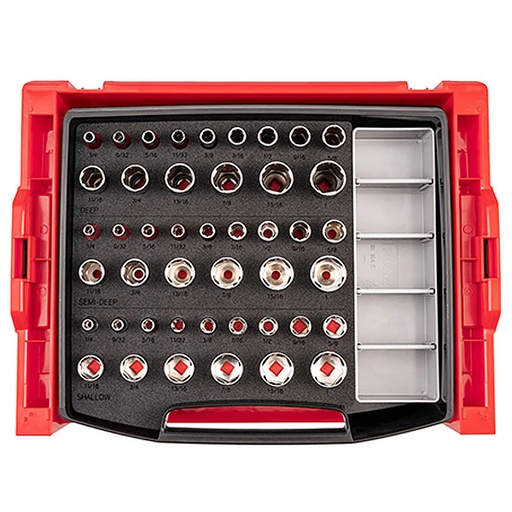 [RX1-12-07065] Tekton - 3/8 Inch Drive Shallow Semi-Deep And Deep 6-Point Socket Set With Open Top Drawer And Rack 45-Piece (1/4 - 1 In.)