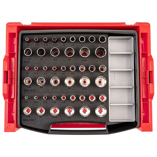 [RX1-12-07066] TEKTON - 3/8 INCH DRIVE SHALLOW SEMI-DEEP AND DEEP 12-POINT SOCKET SET WITH OPEN TOP DRAWER AND RACK 45-PIECE (1/4 - 1 IN.)