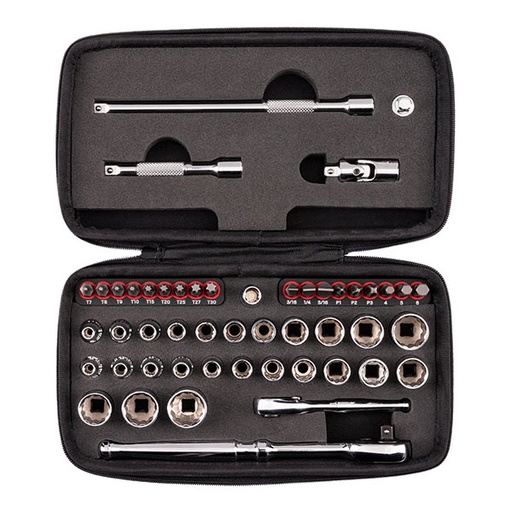 [RX1-12-07070] Tekton - 1/4 Inch Drive 12-Point Small Engine Shallow Socket Bit And Quick Release Ratchet Set With Case (50-Piece)
