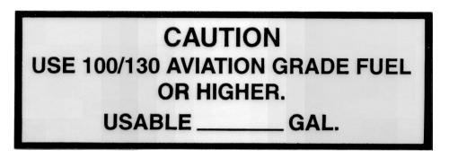 [RX1-14-00033] Caution Use 100/130 Avgas Placard