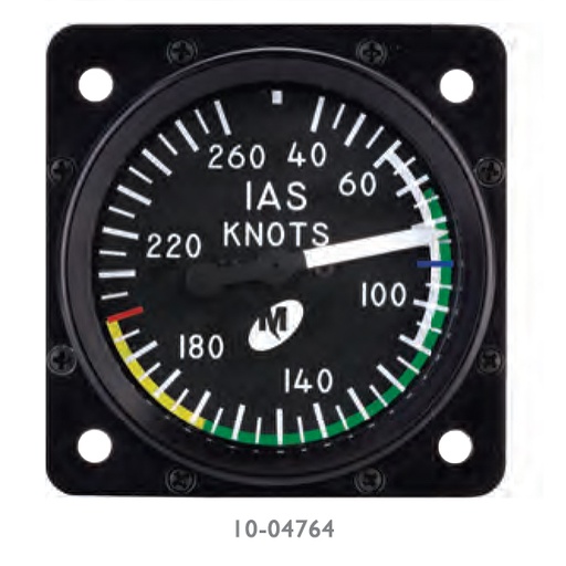 [RX1-10-04764] Mid-Continent Instruments and Avionics Airspeed Indicator 2 40-260 Knots Lighted MD25-260