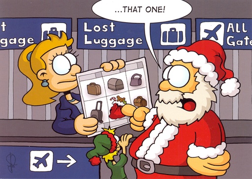 [RX1-13-17601] Santa At Lost Luggage Christmas Cards 10 Pack