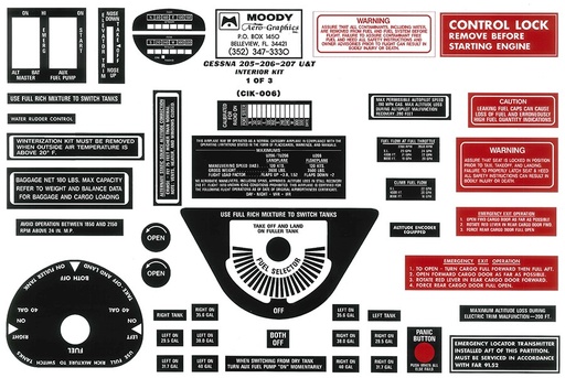[RX1-09-44055-2] Interior Decal Set Cessna 120 - 152 Black On White