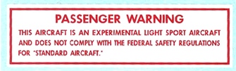 [RX1-09-01968] Passenger Warning Decal S-Lsa