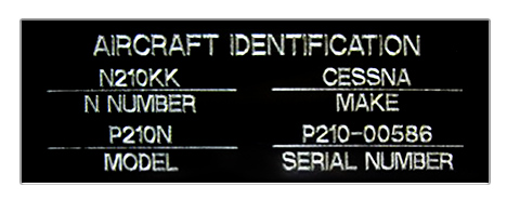 [RX1-09-40000] Aircraft I.D. Plate Experimental