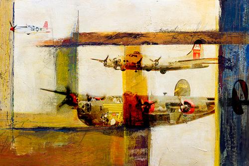 [RX1-13-13374] Martin Young Art B-17 B-24 Anf P51 Print 45X20