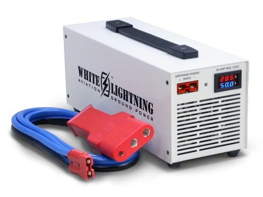 [RX1-11-19265] White Lightning M2850 28V 50-Amp GPU For Certified Aircraft With 3-Pin Oval Plug