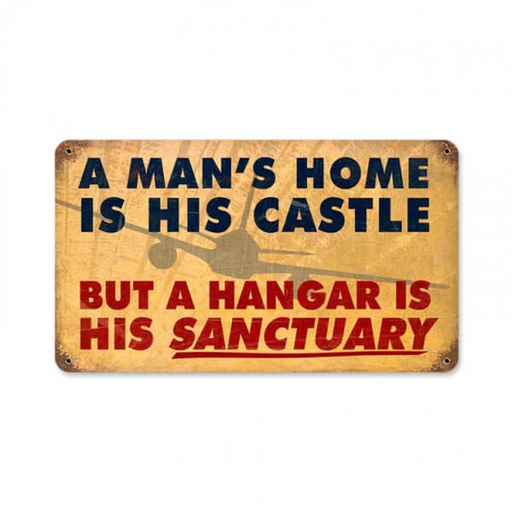 [RX1-13-22014] Mans Home Hangar Metal Sign 14X8