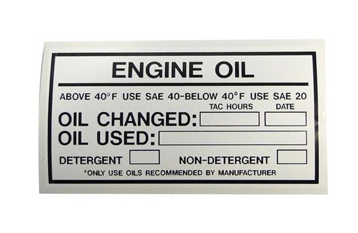 [RX1-09-42809] Engine Oil Placard