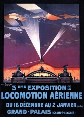 [RX1-13-17785] Postcard 1911 Air Show Plane Flying Over Searchlight