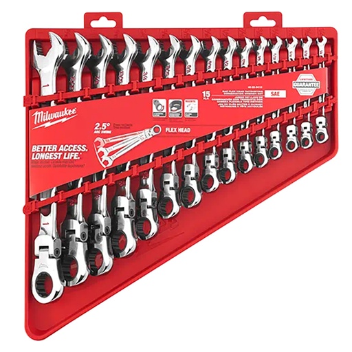 [RX1-12-05659] Milwaukee 15Pc SAE Flex Head Ratcheting Combination Wrench Set