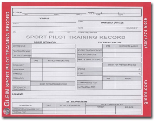 [RX1-13-07775] Gleim Sport Pilot Training Record