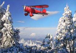 [RX1-13-17468] Red Biplane Winter Greeting Cards Box Of 12