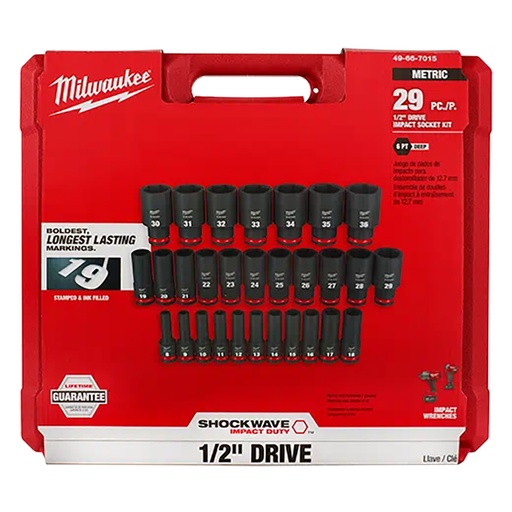 [RX1-12-06211] Milwaukee 29 Pc Shockwave Impact Duty 1/2 Drive Metric Deep 6 Point Socket Set