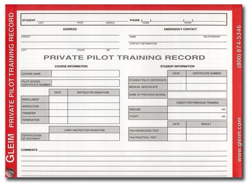 [RX1-13-07773] Gleim Private Pilot Training Record