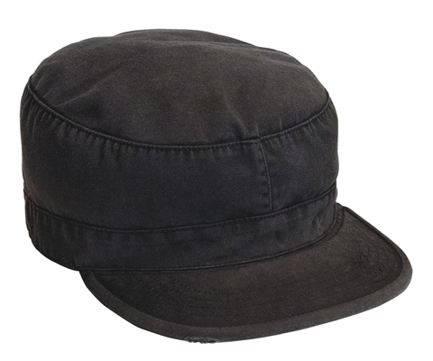 [RX1-14-02192] Vintage Black Fatigue Cap - Xl