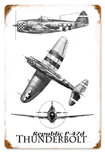 [RX1-13-08238] P-47 Three View Metal Sign 12X18